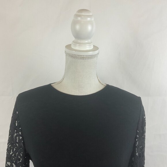 Tory Burch Top S Black Long Lace Sleeve Cream Cuffs Keyhole Back Detail - Picture 2 of 12